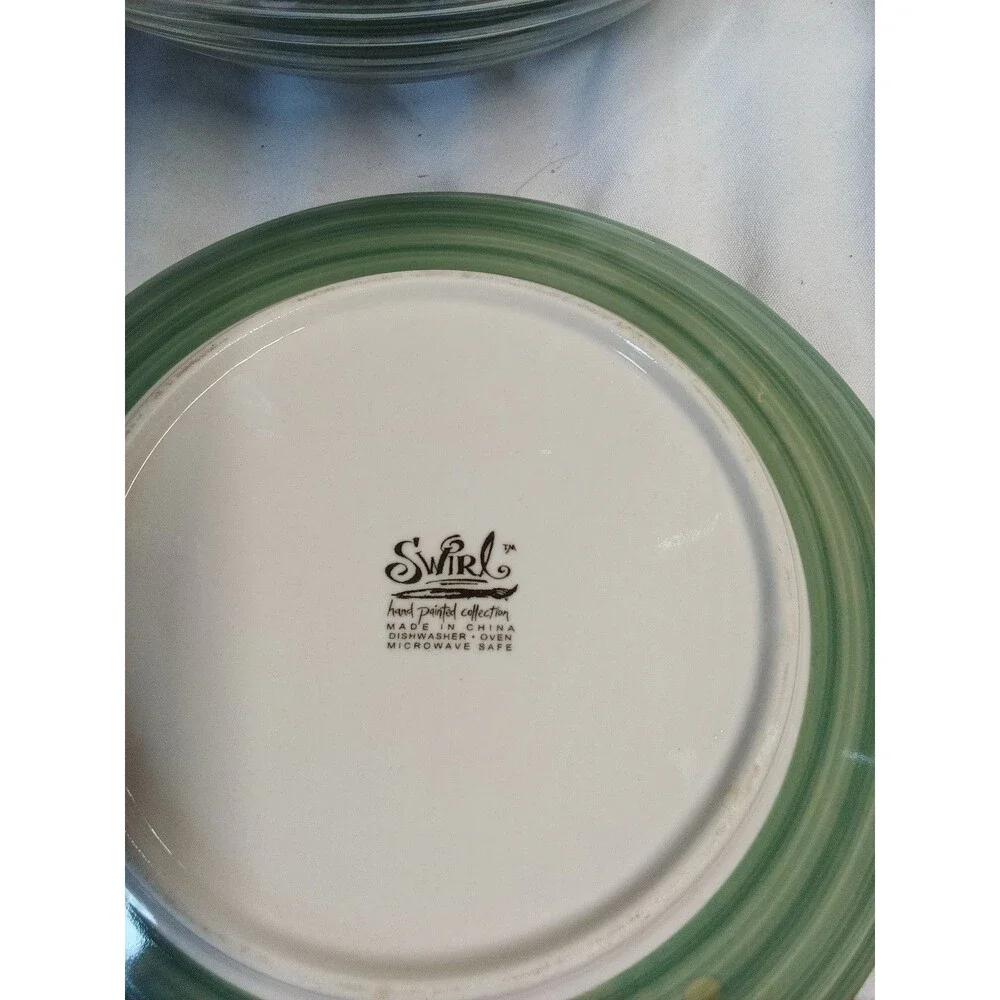 Green Striped Ceramic Dinner Plate - 25% Off with 5+ Items